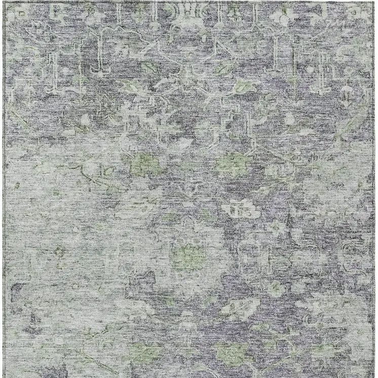10' X 14' Plum Purple And Olive Green Oriental Washable Indoor Outdoor Area Rug