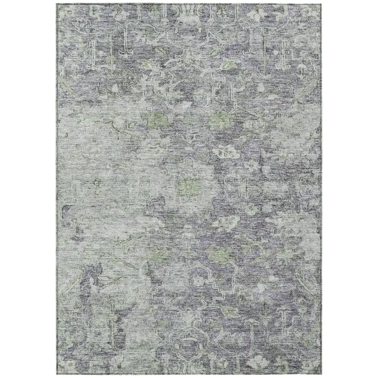 10' X 14' Plum Purple And Olive Green Oriental Washable Indoor Outdoor Area Rug