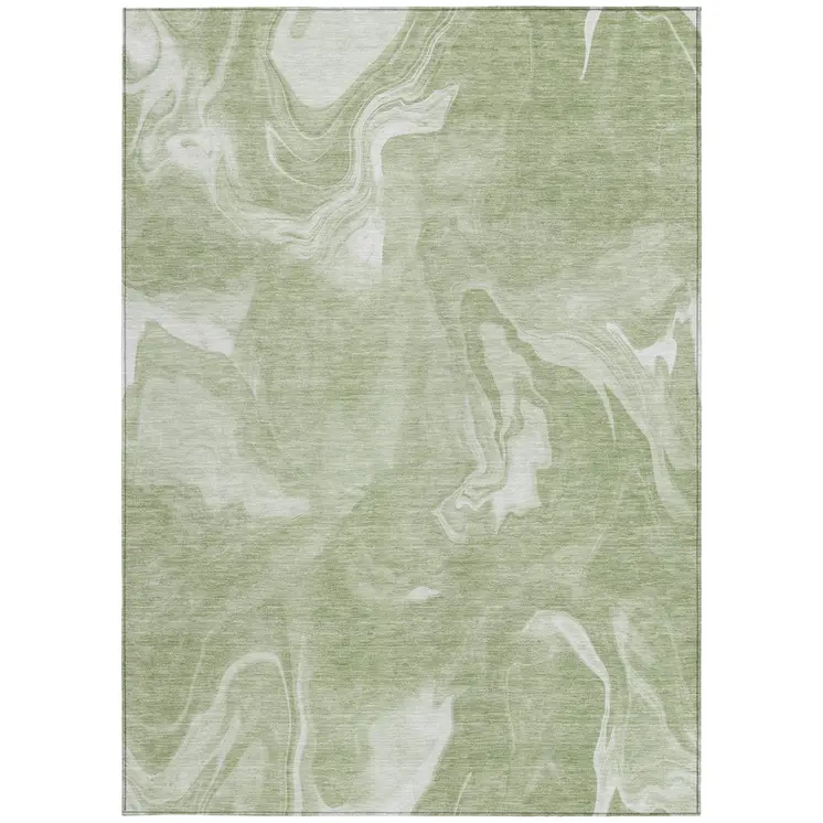 5' X 8' Artichoke Green Fern Green And Ivory Abstract Washable Indoor Outdoor Area Rug