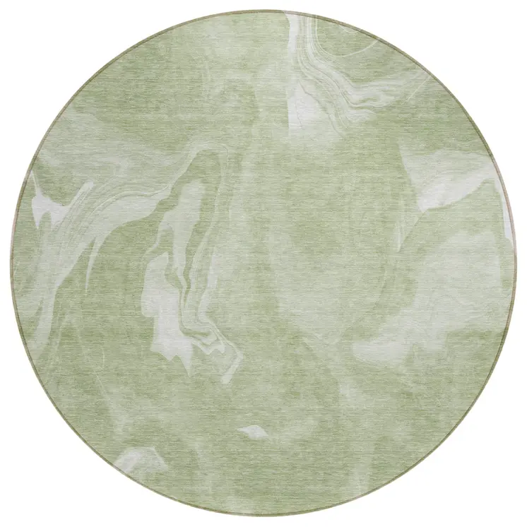 8' Artichoke Green Fern Green And Ivory Round Abstract Washable Indoor Outdoor Area Rug