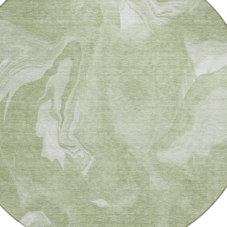 8' Artichoke Green Fern Green And Ivory Round Abstract Washable Indoor Outdoor Area Rug