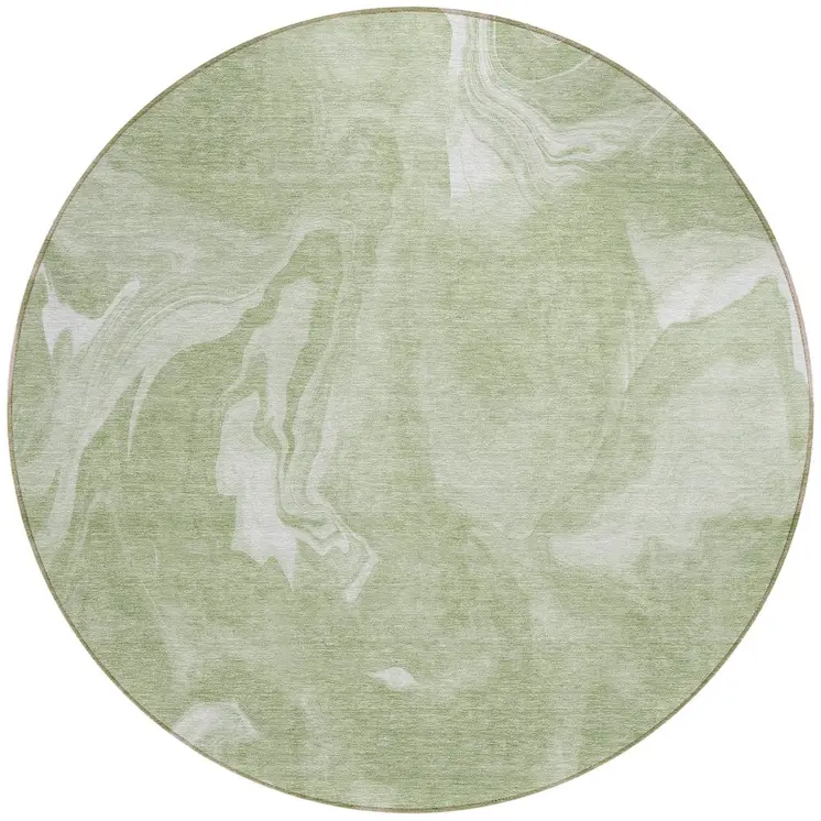 8' Artichoke Green Fern Green And Ivory Round Abstract Washable Indoor Outdoor Area Rug