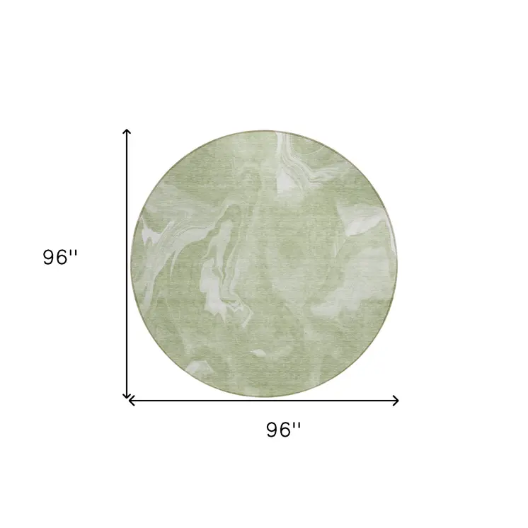 8' Artichoke Green Fern Green And Ivory Round Abstract Washable Indoor Outdoor Area Rug