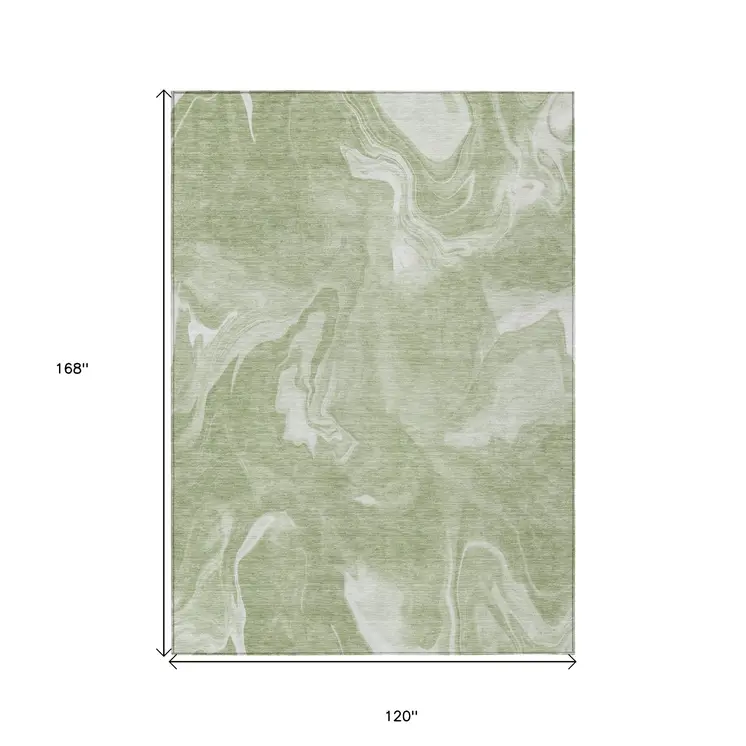 10' X 14' Artichoke Green Fern Green And Ivory Abstract Washable Indoor Outdoor Area Rug