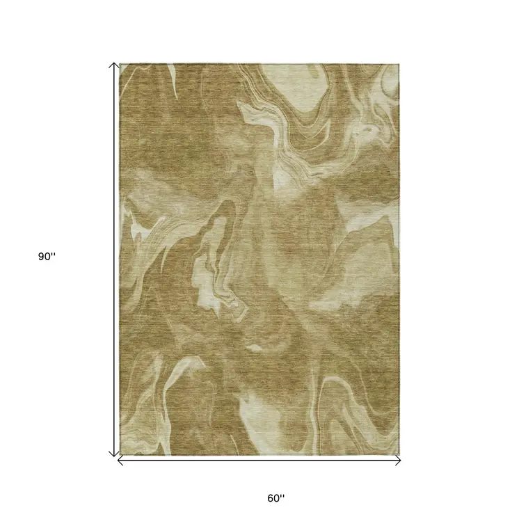 5' X 8' Brown Beige And Ivory Abstract Washable Indoor Outdoor Area Rug