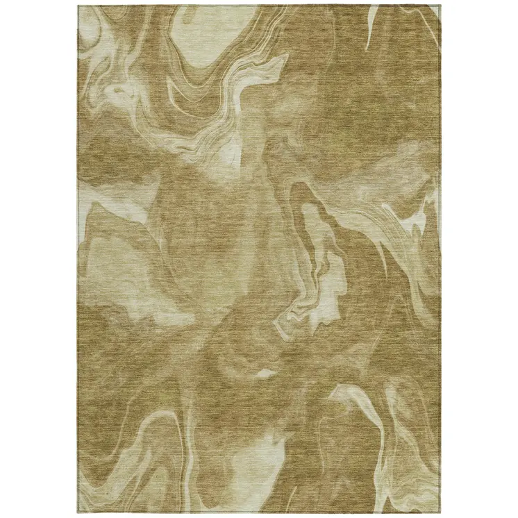 10' X 14' Brown Beige And Ivory Abstract Washable Indoor Outdoor Area Rug