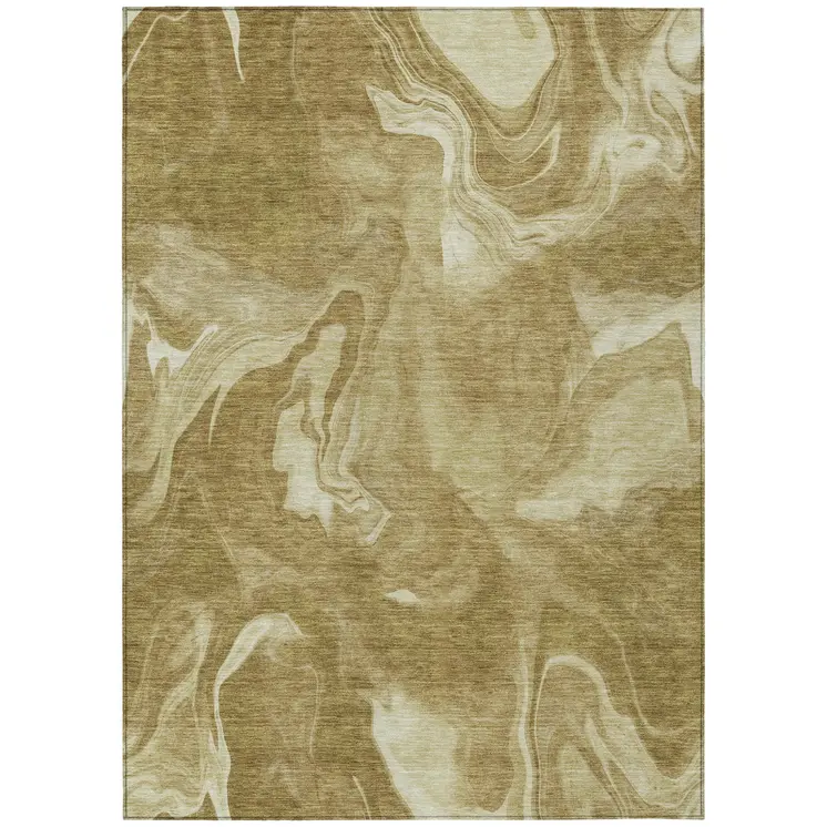 10' X 14' Brown Beige And Ivory Abstract Washable Indoor Outdoor Area Rug