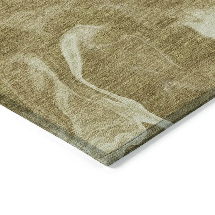 10' X 14' Brown Beige And Ivory Abstract Washable Indoor Outdoor Area Rug