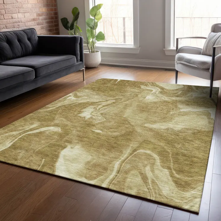 10' X 14' Brown Beige And Ivory Abstract Washable Indoor Outdoor Area Rug