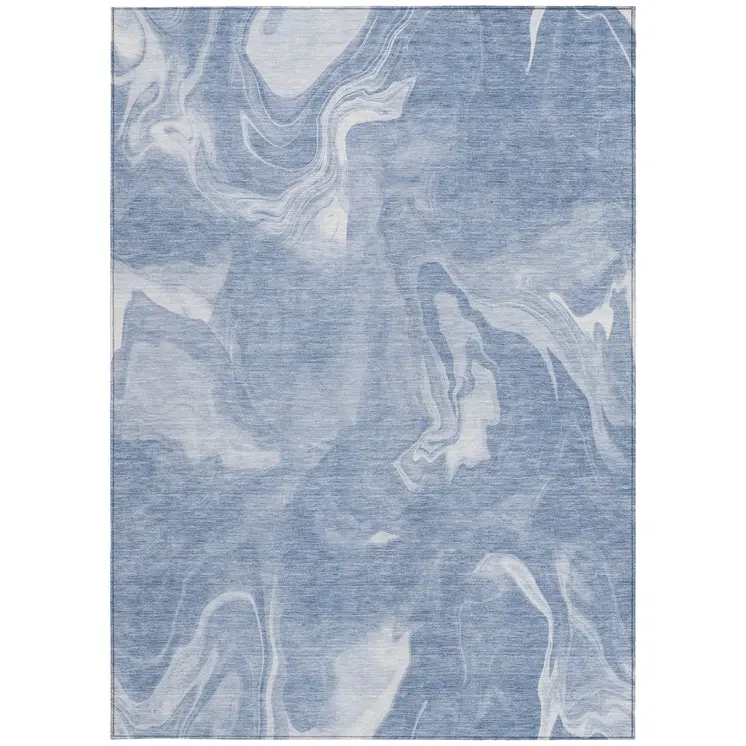 5' X 8' Blue And Sky Blue Abstract Washable Indoor Outdoor Area Rug