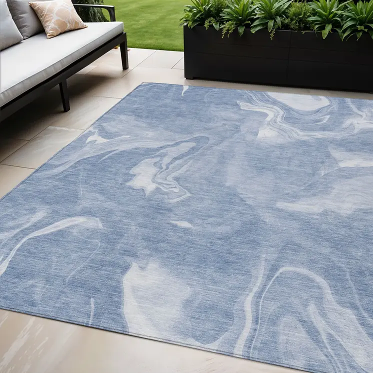 5' X 8' Blue And Sky Blue Abstract Washable Indoor Outdoor Area Rug