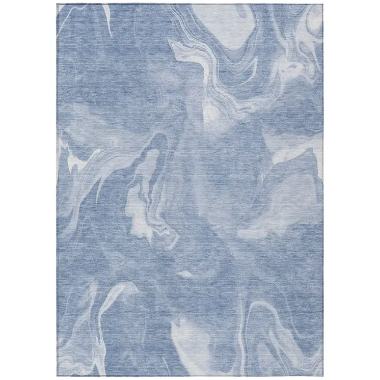 5' X 8' Blue And Sky Blue Abstract Washable Indoor Outdoor Area Rug