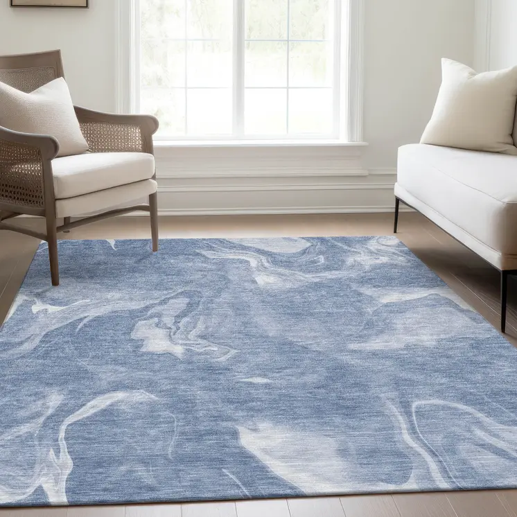 5' X 8' Blue And Sky Blue Abstract Washable Indoor Outdoor Area Rug
