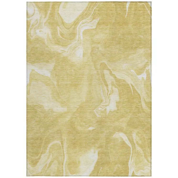3' X 5' Gold Wheat And Ivory Abstract Washable Indoor Outdoor Area Rug
