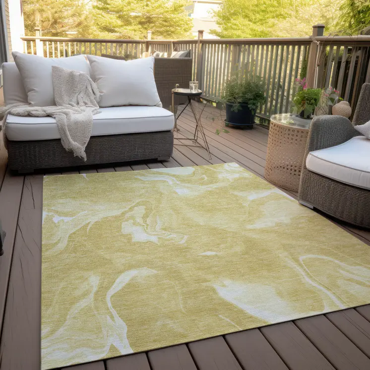 3' X 5' Gold Wheat And Ivory Abstract Washable Indoor Outdoor Area Rug