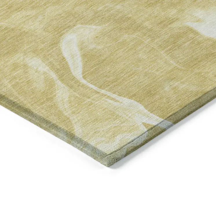 3' X 5' Gold Wheat And Ivory Abstract Washable Indoor Outdoor Area Rug