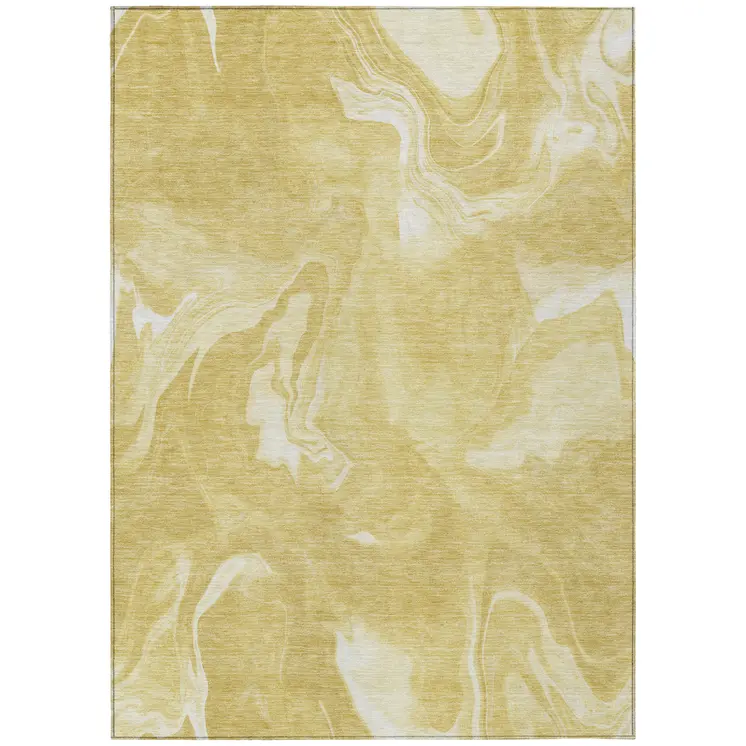 5' X 8' Gold Wheat And Ivory Abstract Washable Indoor Outdoor Area Rug