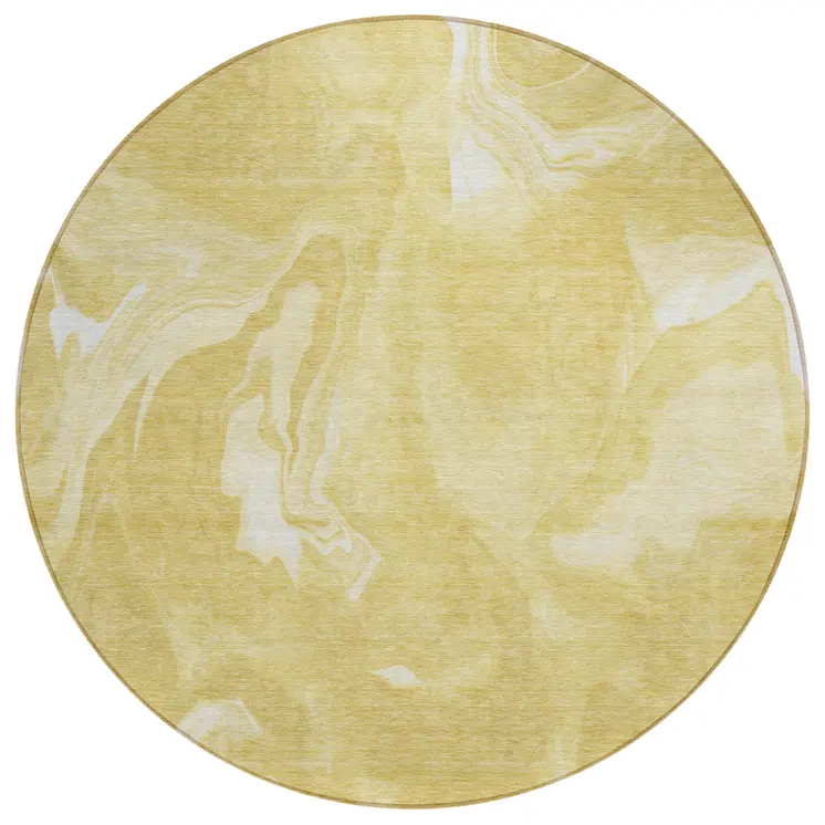 8' Gold Wheat And Ivory Round Abstract Washable Indoor Outdoor Area Rug