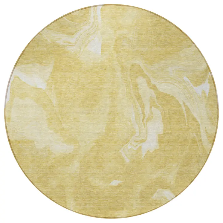 8' Gold Wheat And Ivory Round Abstract Washable Indoor Outdoor Area Rug