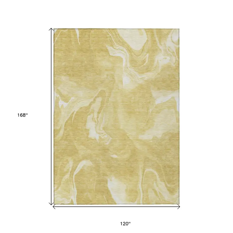 10' X 14' Gold Wheat And Ivory Abstract Washable Indoor Outdoor Area Rug