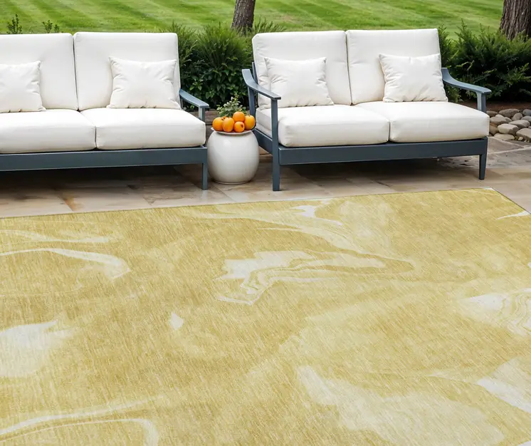 10' X 14' Gold Wheat And Ivory Abstract Washable Indoor Outdoor Area Rug