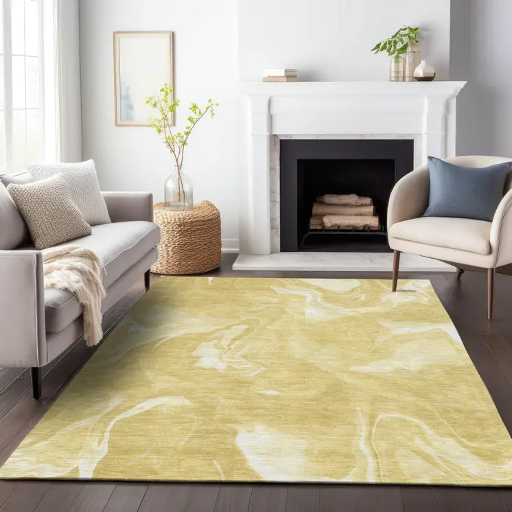 10' X 14' Gold Wheat And Ivory Abstract Washable Indoor Outdoor Area Rug