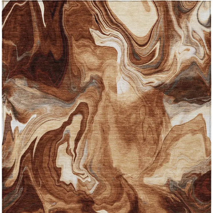 3' X 5' Orange Copper And Ivory Abstract Washable Indoor Outdoor Area Rug