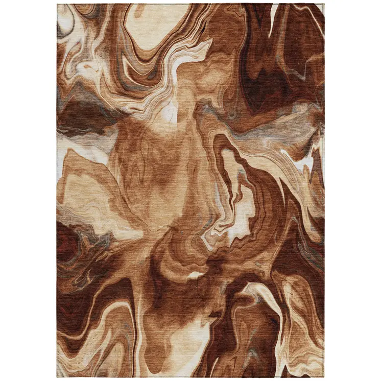 5' X 8' Orange Copper And Ivory Abstract Washable Indoor Outdoor Area Rug