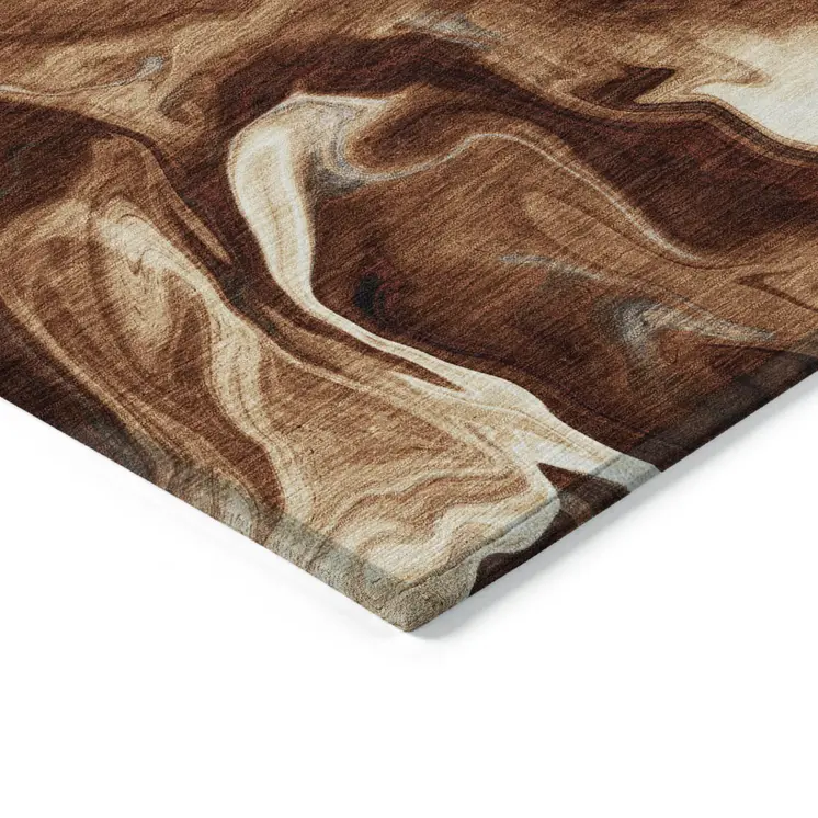 5' X 8' Orange Copper And Ivory Abstract Washable Indoor Outdoor Area Rug
