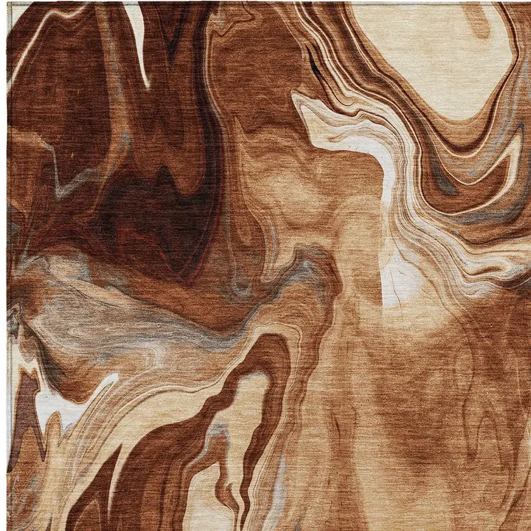 5' X 8' Orange Copper And Ivory Abstract Washable Indoor Outdoor Area Rug