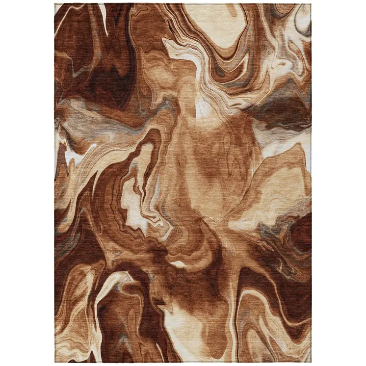 9' X 12' Orange Copper And Ivory Abstract Washable Indoor Outdoor Area Rug
