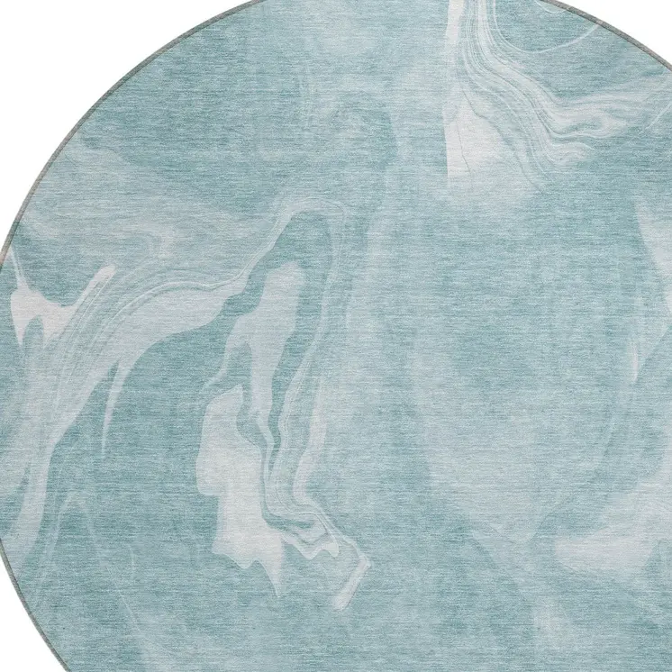 8' Teal Blue And Aqua Round Abstract Washable Indoor Outdoor Area Rug