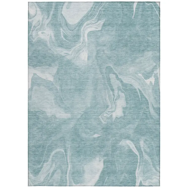 8' X 10' Teal Blue And Aqua Abstract Washable Indoor Outdoor Area Rug