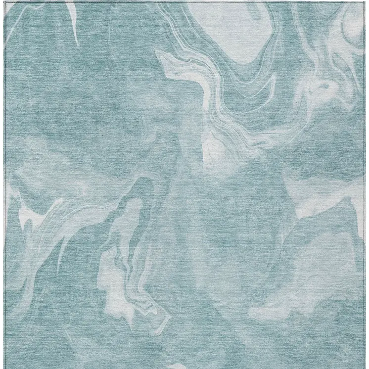 9' X 12' Teal Blue And Aqua Abstract Washable Indoor Outdoor Area Rug
