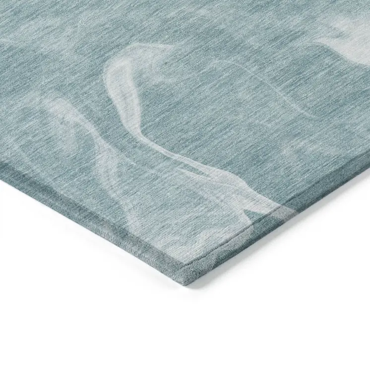 9' X 12' Teal Blue And Aqua Abstract Washable Indoor Outdoor Area Rug