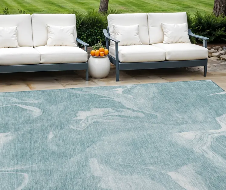 10' X 14' Teal Blue And Aqua Abstract Washable Indoor Outdoor Area Rug