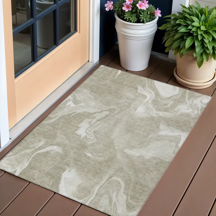 3' X 5' Taupe And Beige Abstract Washable Indoor Outdoor Area Rug