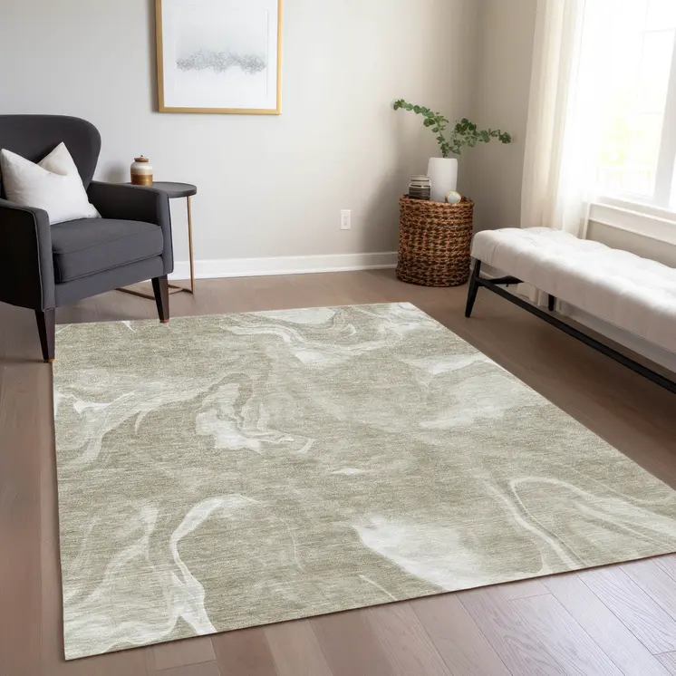 3' X 5' Taupe And Beige Abstract Washable Indoor Outdoor Area Rug