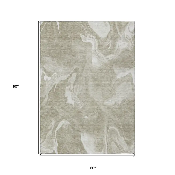 5' X 8' Taupe And Beige Abstract Washable Indoor Outdoor Area Rug