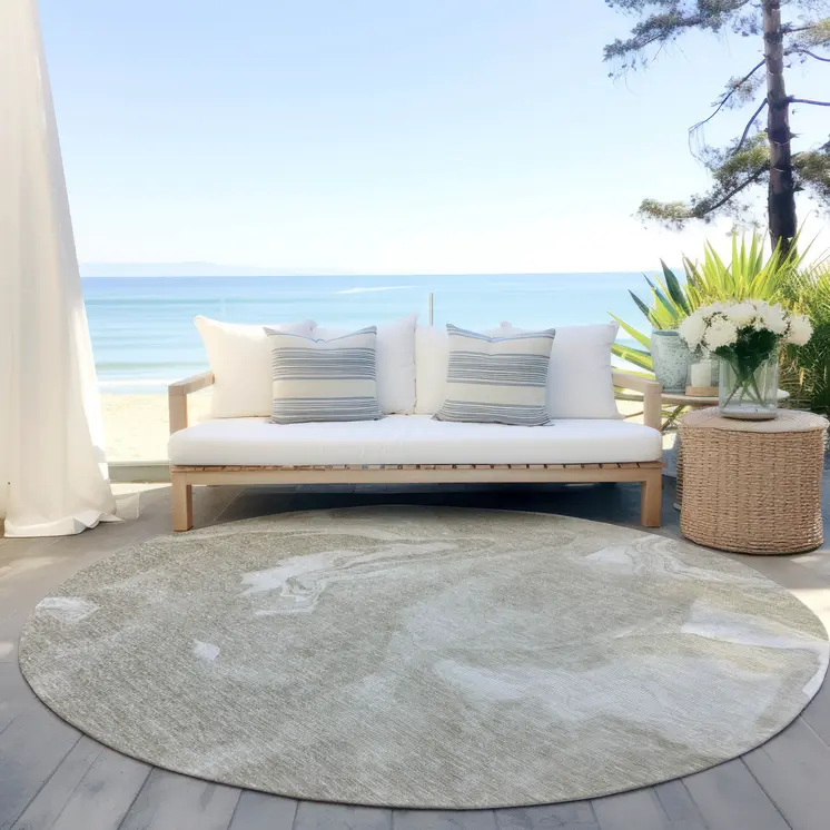 8' Taupe And Beige Round Abstract Washable Indoor Outdoor Area Rug
