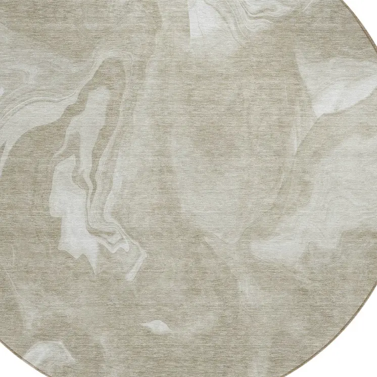 8' Taupe And Beige Round Abstract Washable Indoor Outdoor Area Rug