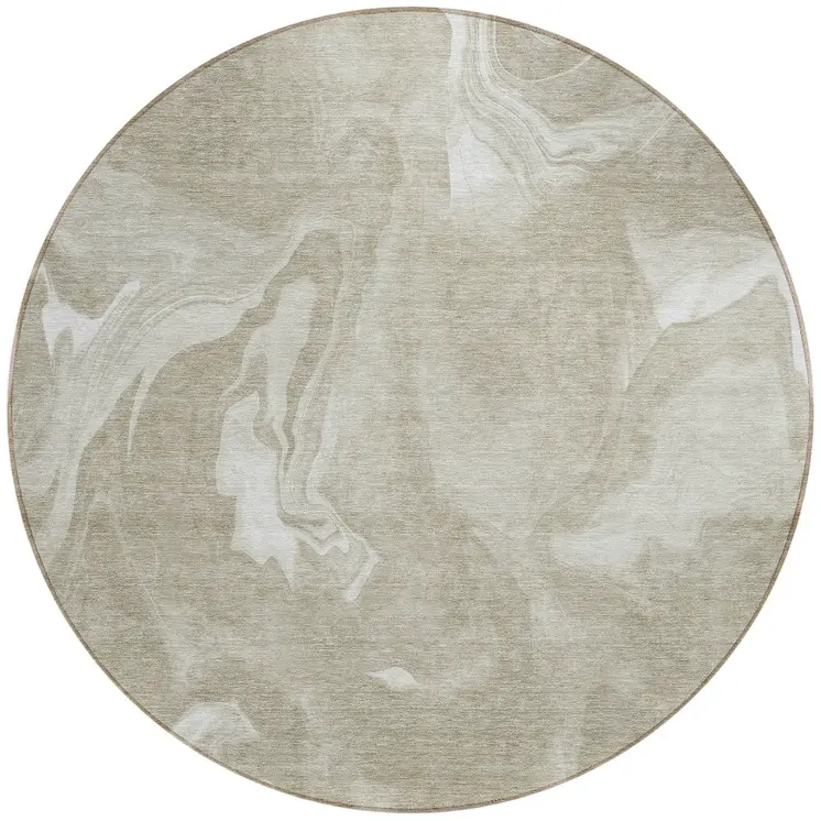 8' Taupe And Beige Round Abstract Washable Indoor Outdoor Area Rug