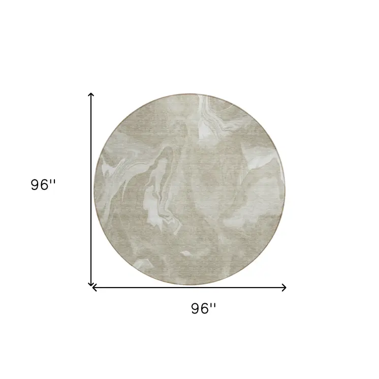 8' Taupe And Beige Round Abstract Washable Indoor Outdoor Area Rug