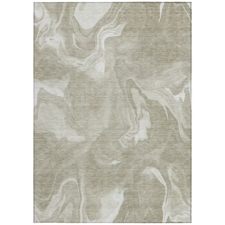 9' X 12' Taupe And Beige Abstract Washable Indoor Outdoor Area Rug