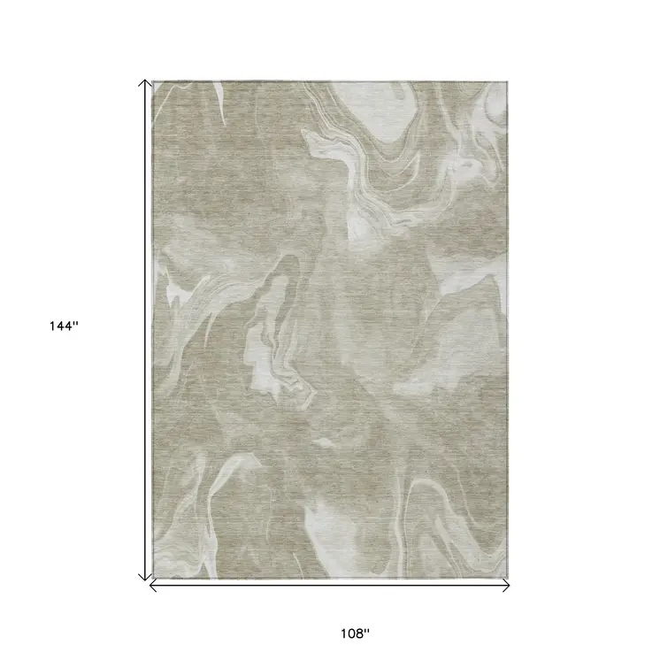 9' X 12' Taupe And Beige Abstract Washable Indoor Outdoor Area Rug