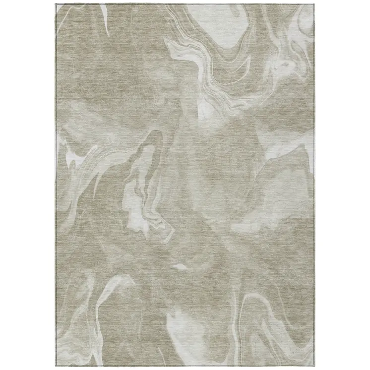 9' X 12' Taupe And Beige Abstract Washable Indoor Outdoor Area Rug