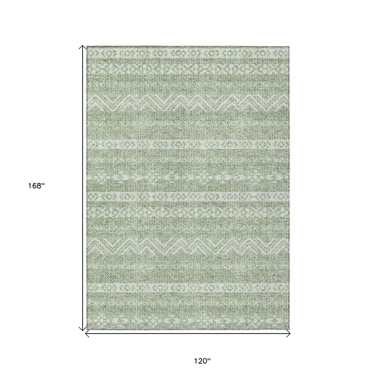 10' X 14' Artichoke Green And Green Southwestern Washable Indoor Outdoor Area Rug