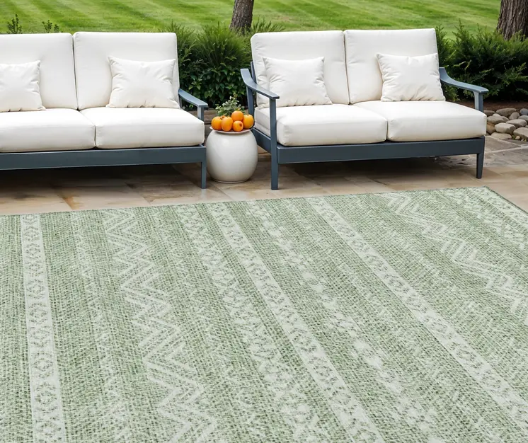 10' X 14' Artichoke Green And Green Southwestern Washable Indoor Outdoor Area Rug