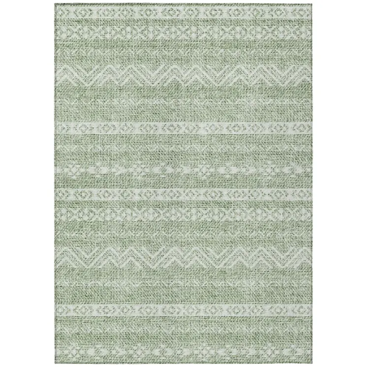 10' X 14' Artichoke Green And Green Southwestern Washable Indoor Outdoor Area Rug