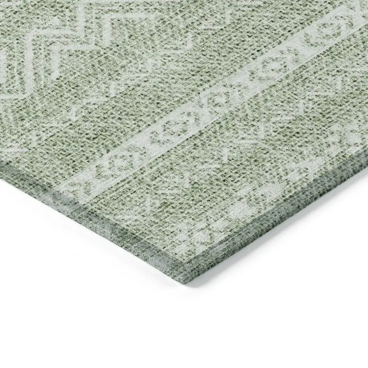 10' X 14' Artichoke Green And Green Southwestern Washable Indoor Outdoor Area Rug